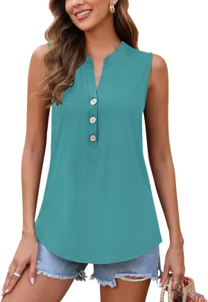 AUSELILY Women's 2025 Summer Slim Tank Tops Ladies V Neck Sleeveless Button Decoration Shirts