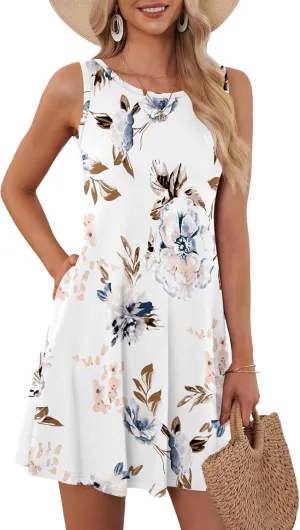 AUSELILY Womens Summer Dresses 2025 Casual Sleeveless Boho Floral Sundresses Beach Swimsuit Coverup with Pockets