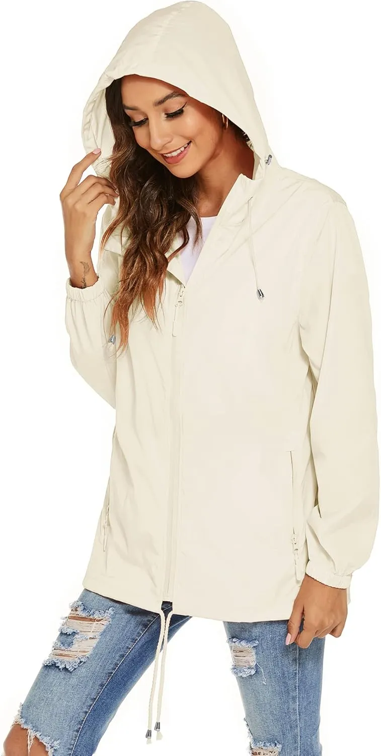 Avoogue Womens Waterproof Raincoat Lightweight Breathable Rain Jacket Hooded Rain Coat Outdoor Active Windbreaker with Pocket