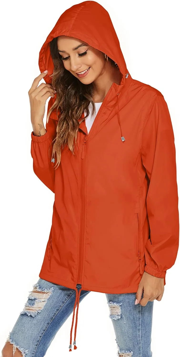 Avoogue Womens Waterproof Raincoat Lightweight Breathable Rain Jacket Hooded Rain Coat Outdoor Active Windbreaker with Pocket
