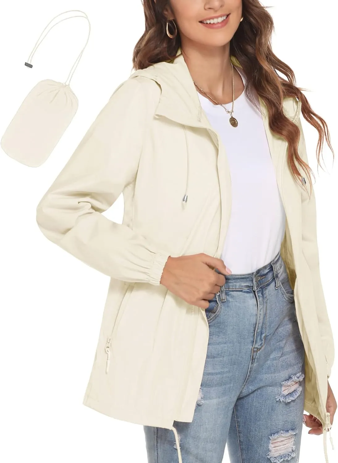 Avoogue Womens Waterproof Raincoat Lightweight Breathable Rain Jacket Hooded Rain Coat Outdoor Active Windbreaker with Pocket