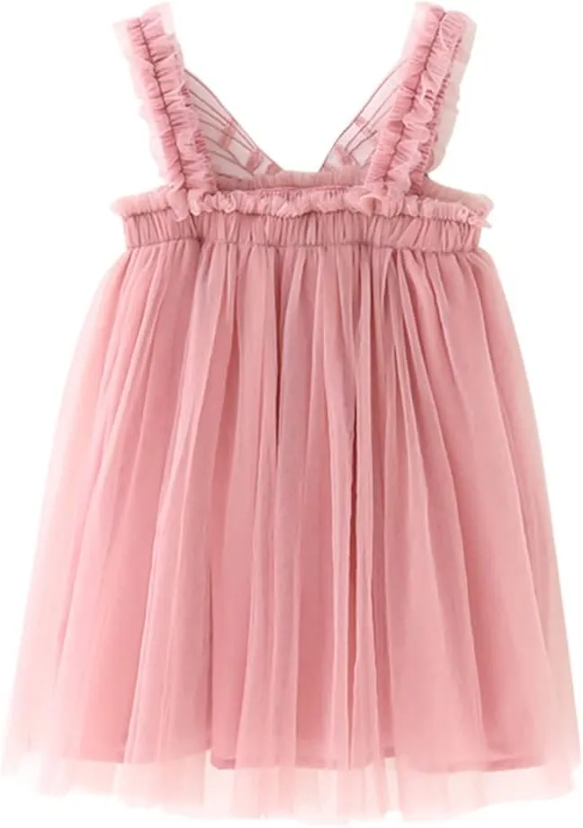 Baby Girls Tulle Tutu Sleeveless Backless Dress with Flower Headband Birthday Party Princess Summer Beach Sundress Skirt Set