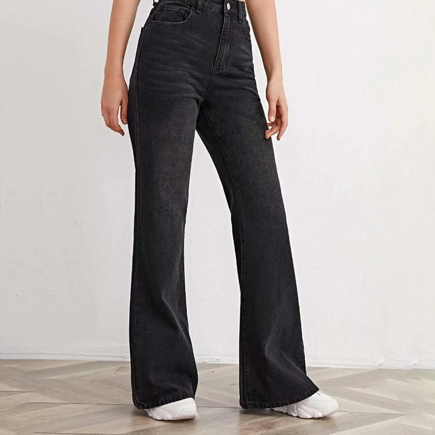 Baggy Pants for Women 2025 Trendy Soild Color Stretchy Wide Leg Jeans y2k Plus Size High Waisted Trousers with Pockets