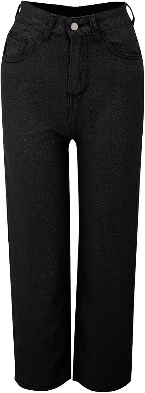 Baggy Pants for Women 2025 Trendy Soild Color Stretchy Wide Leg Jeans y2k Plus Size High Waisted Trousers with Pockets