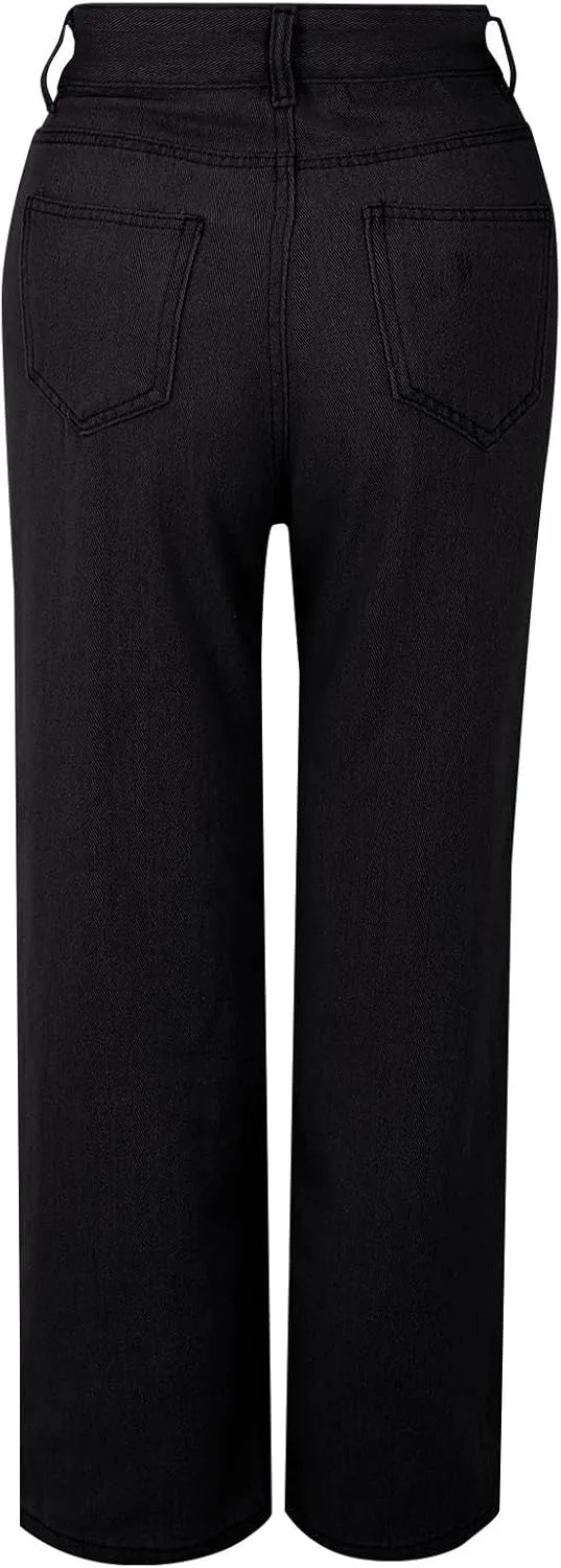 Baggy Pants for Women 2025 Trendy Soild Color Stretchy Wide Leg Jeans y2k Plus Size High Waisted Trousers with Pockets