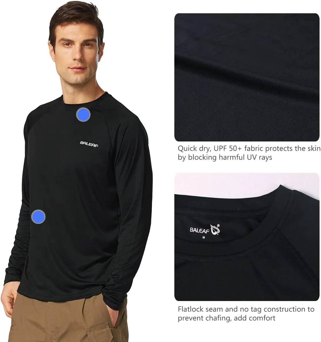 baleaf Men's Sun Protection Shirts UV SPF UPF 50  Long Sleeve Rash Guard Fishing Running Quick Dry Lightweight