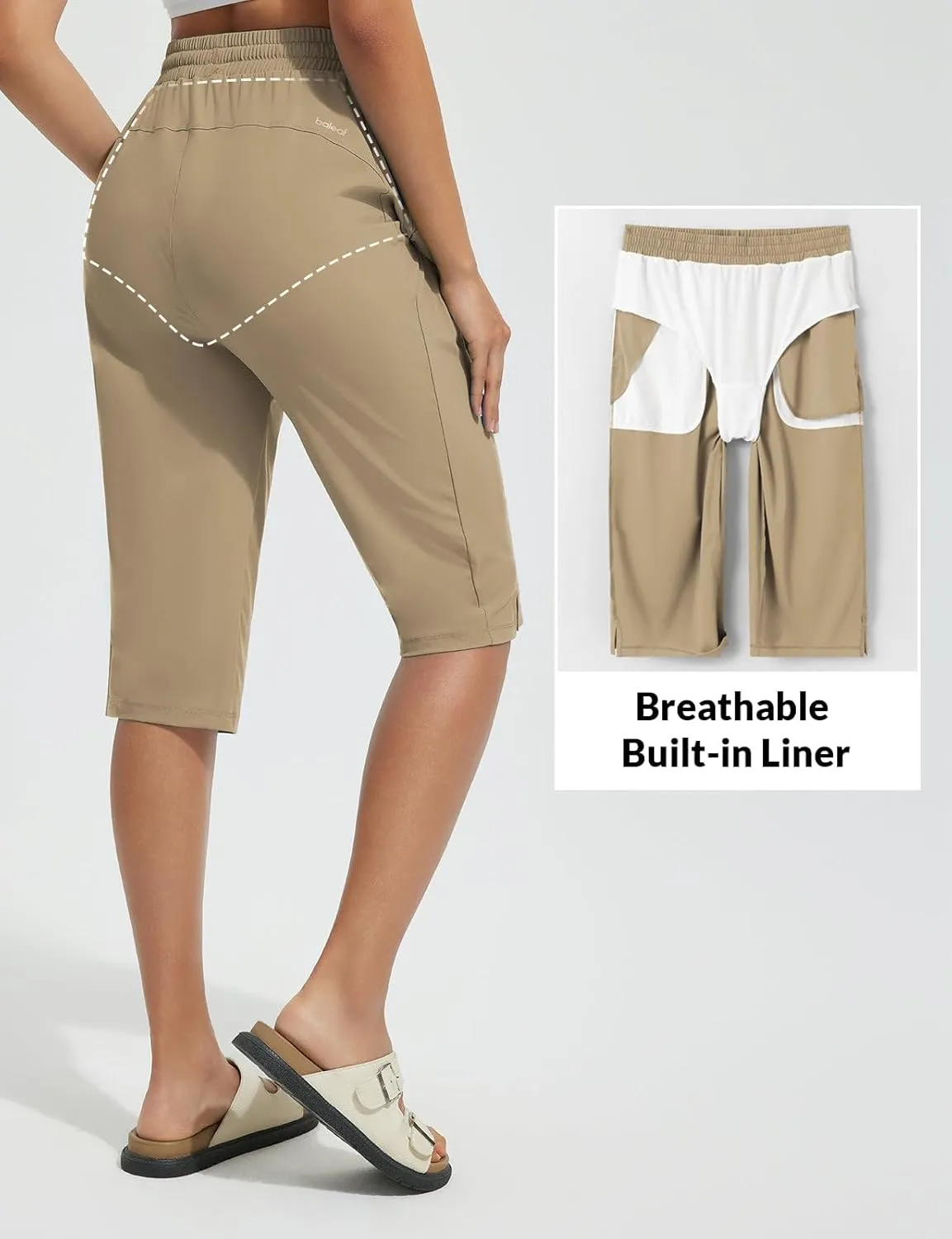 baleaf Women's Long Shorts Quick Dry 15" Swim Pants with Liner UPF50  Swim Capris with Pockets