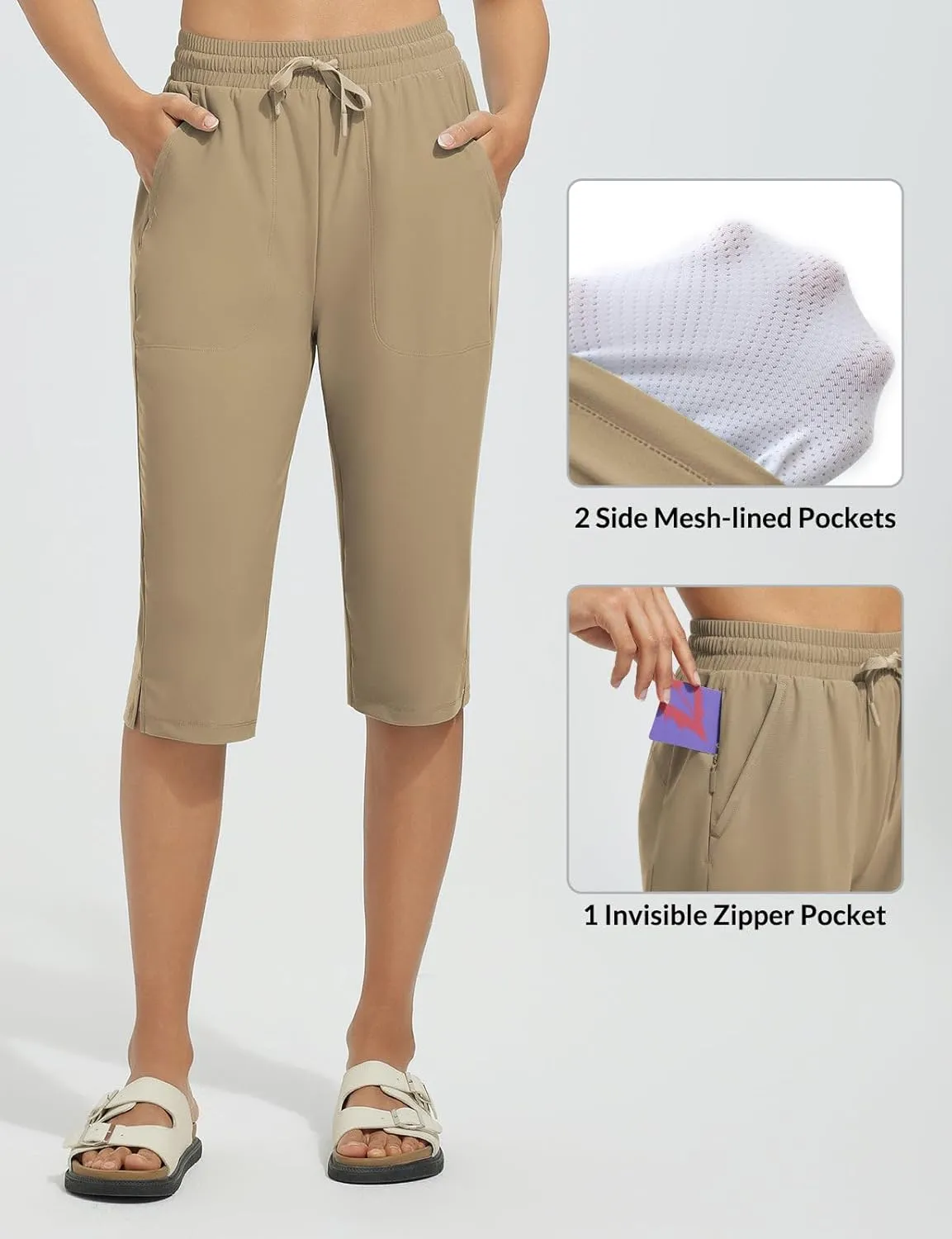 baleaf Women's Long Shorts Quick Dry 15" Swim Pants with Liner UPF50  Swim Capris with Pockets