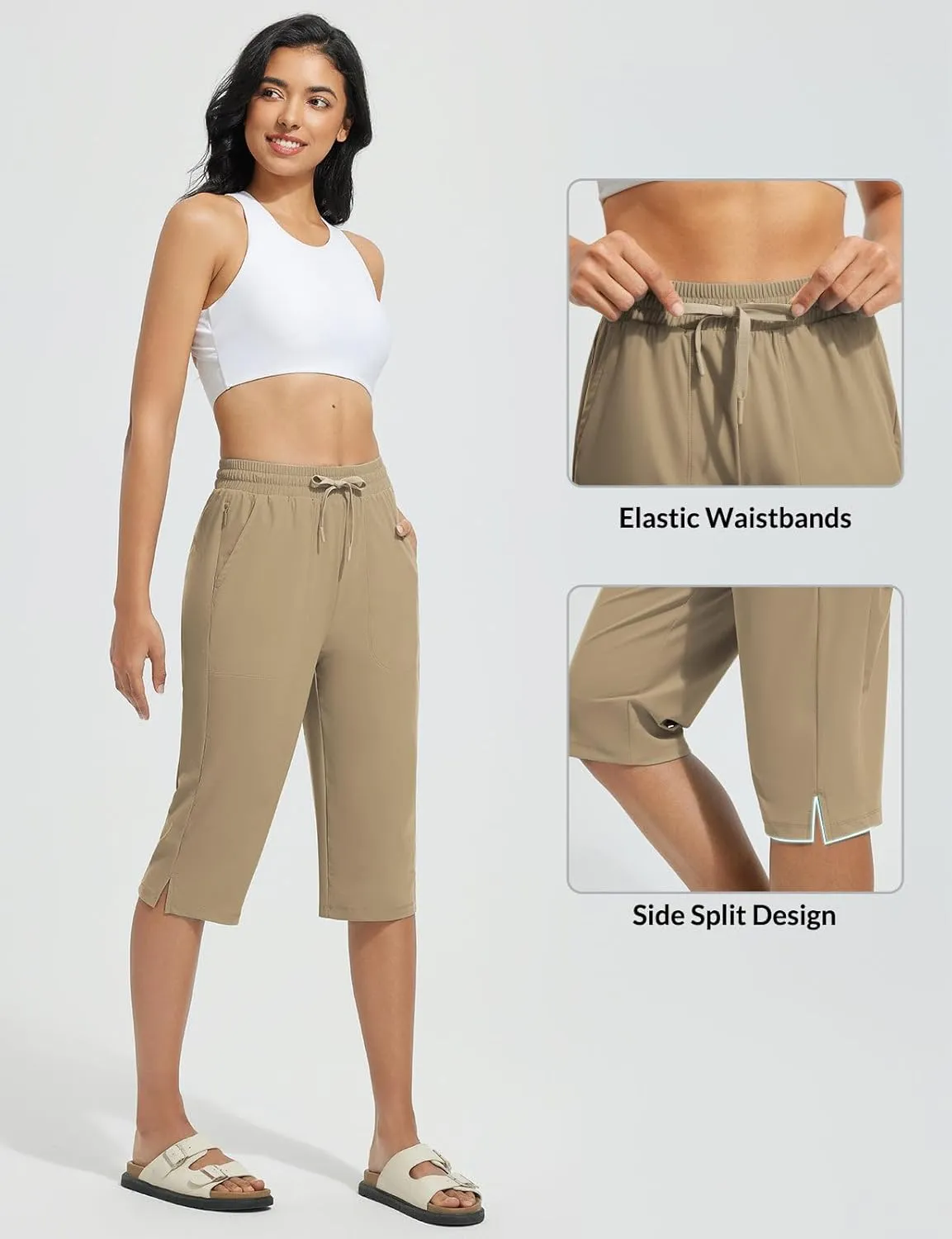 baleaf Women's Long Shorts Quick Dry 15" Swim Pants with Liner UPF50  Swim Capris with Pockets