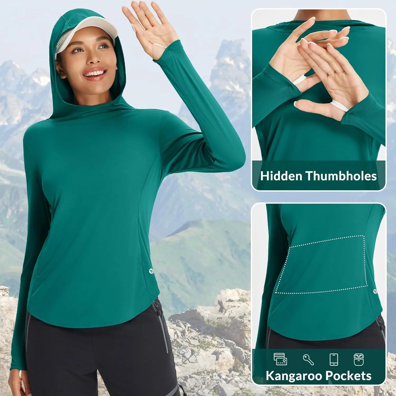 baleaf Women's UPF 50  Sun Shirts UV Protection Hoodie Neck Gaiter SPF Lightweight Clothing for Hiking Fishing Outdoor