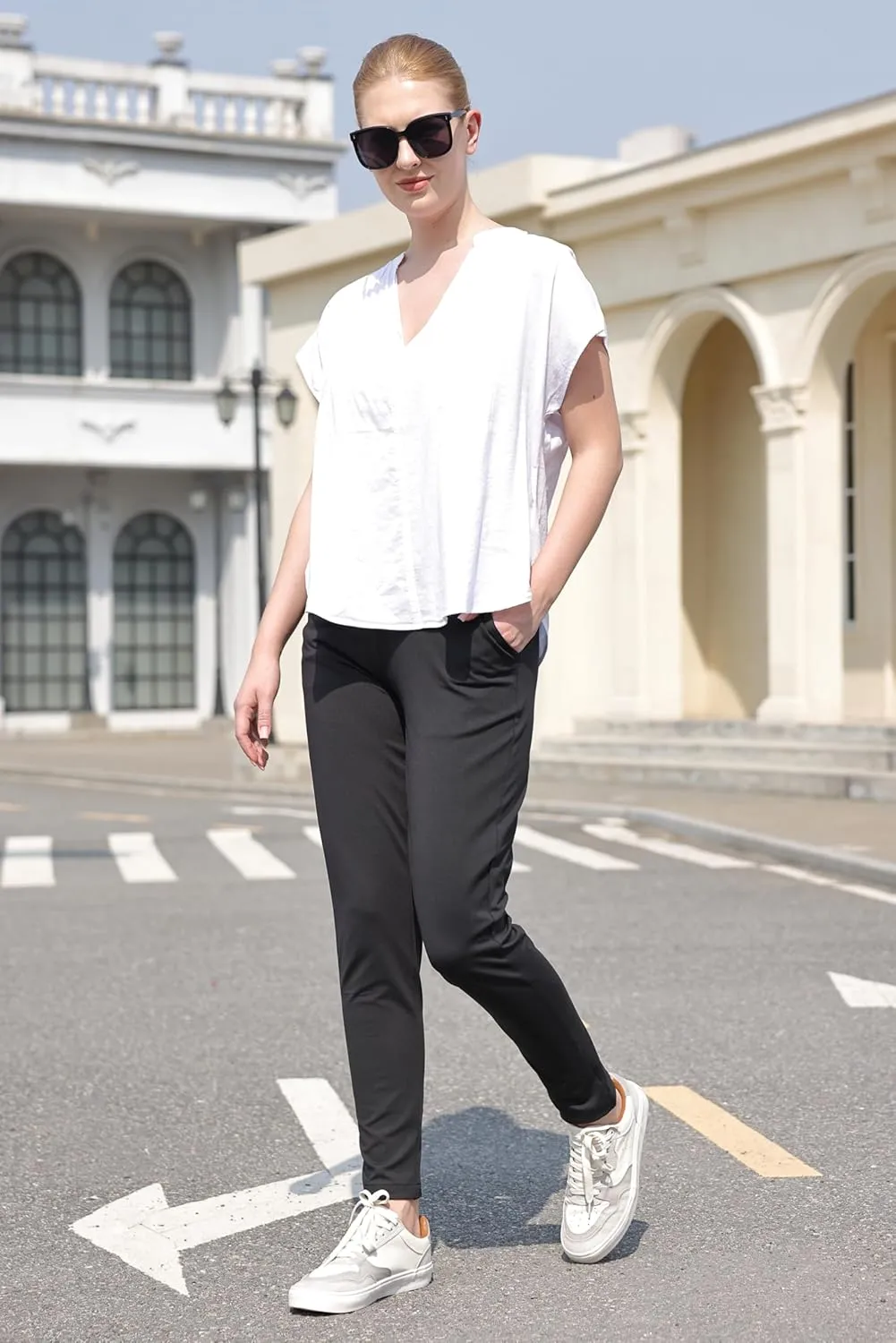 Bamans Dress Pants for Women Work Business Office Skinny Tummy Control Trousers 29" Inseam Stretchy Formal Slacks
