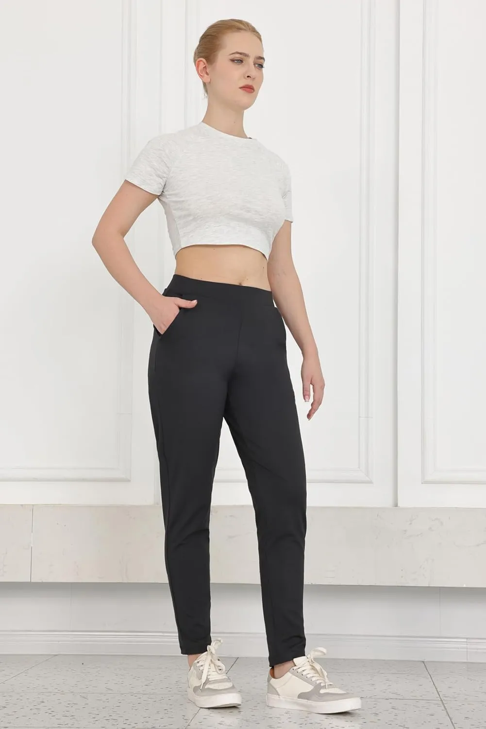 Bamans Dress Pants for Women Work Business Office Skinny Tummy Control Trousers 29" Inseam Stretchy Formal Slacks