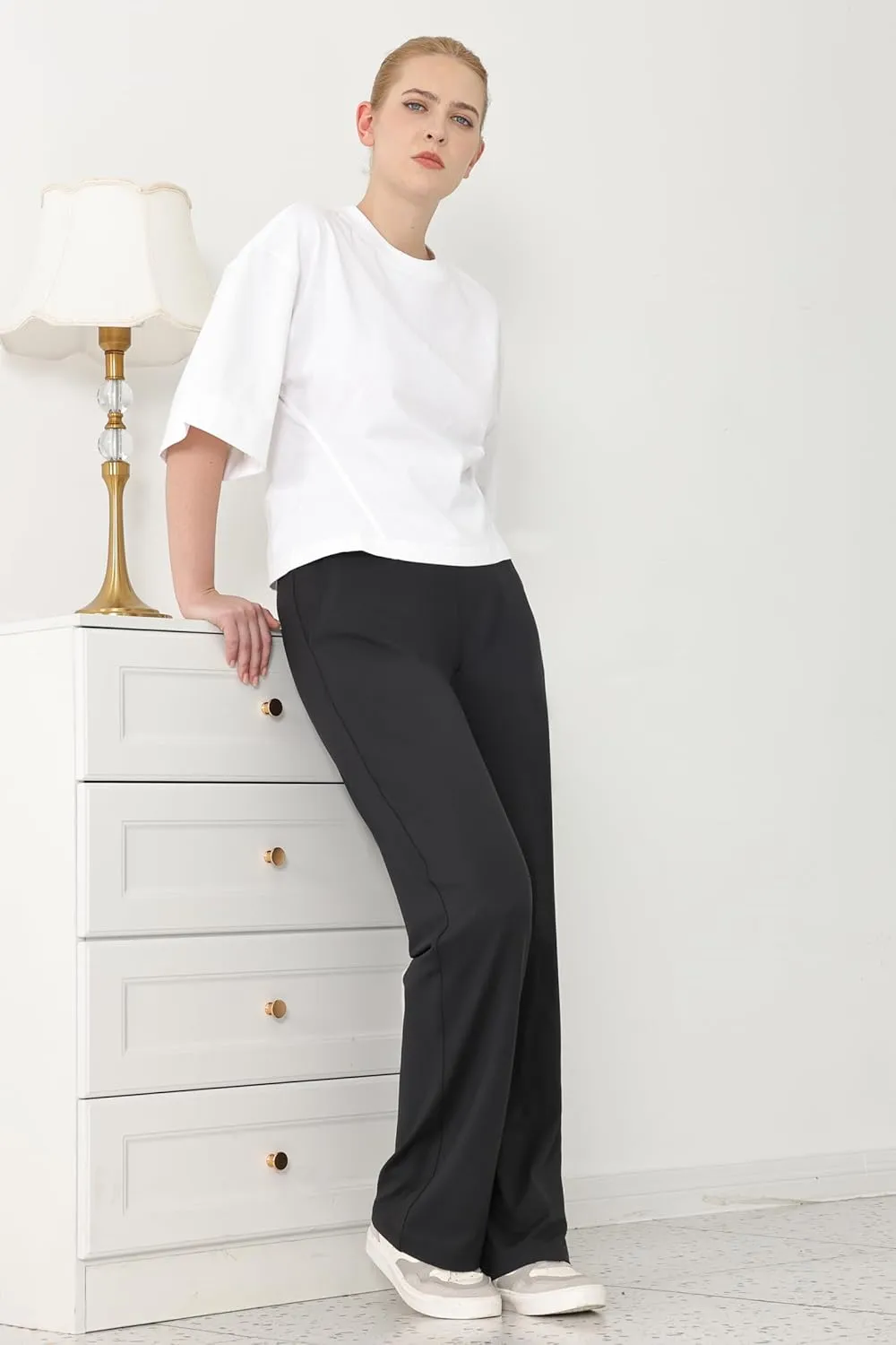 Bamans Dress Pants Women Bootcut Flare Leggings High Waisted Work Business Office Trousers Yoga Slacks with Pockets