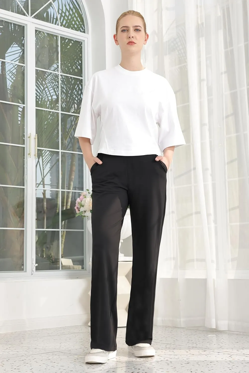 Bamans Dress Pants Women Bootcut Flare Leggings High Waisted Work Business Office Trousers Yoga Slacks with Pockets