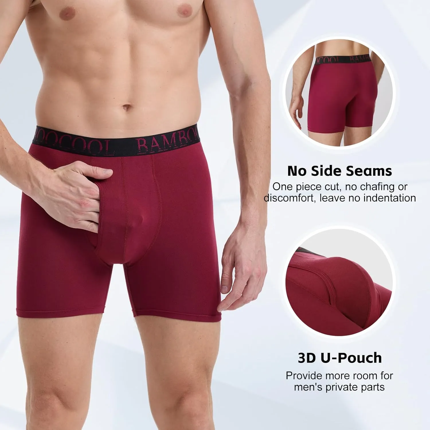 BAMBOO COOL Men's Ultra ComfortSoft Underwear, Moisture Wicking & Breathable No Ride Up Boxer Briefs with Fly, Multipack