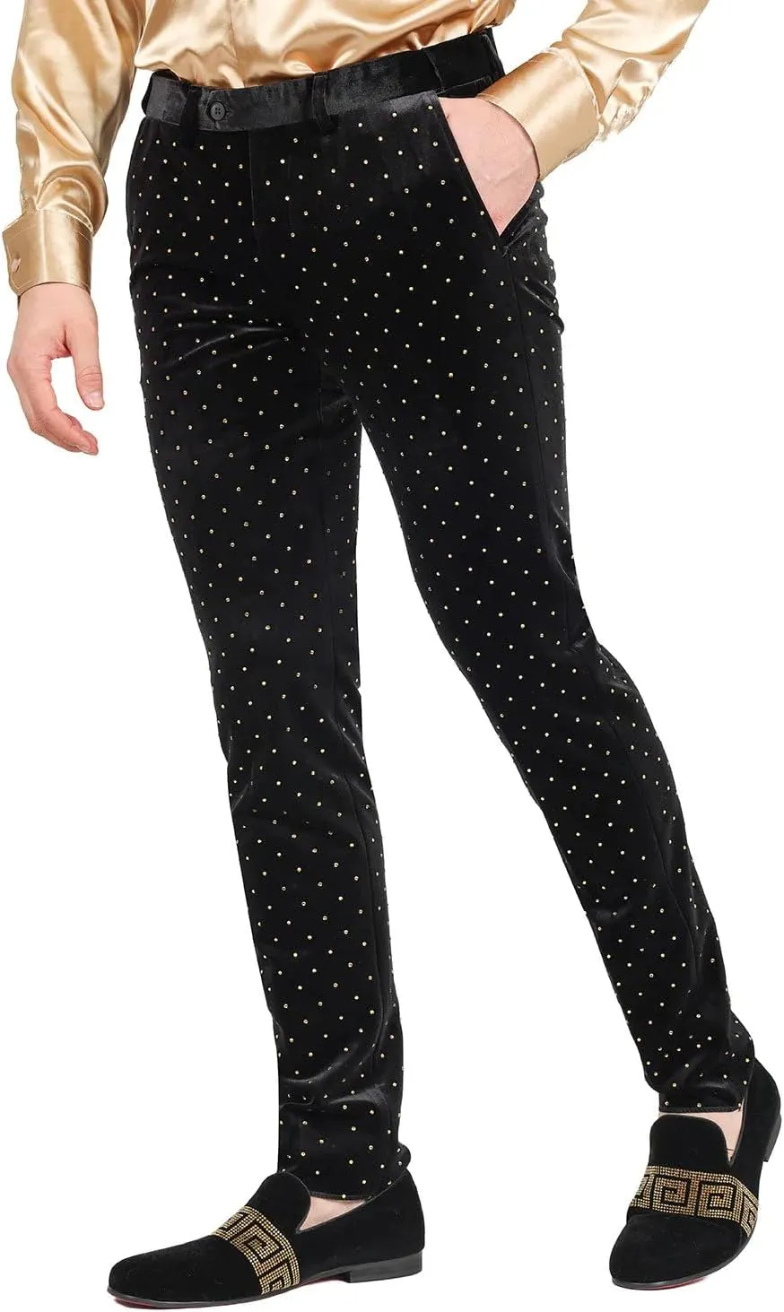Barabas Men's Rhinestone Velvet Slim Fit Chino Dress Pants 2CP3020