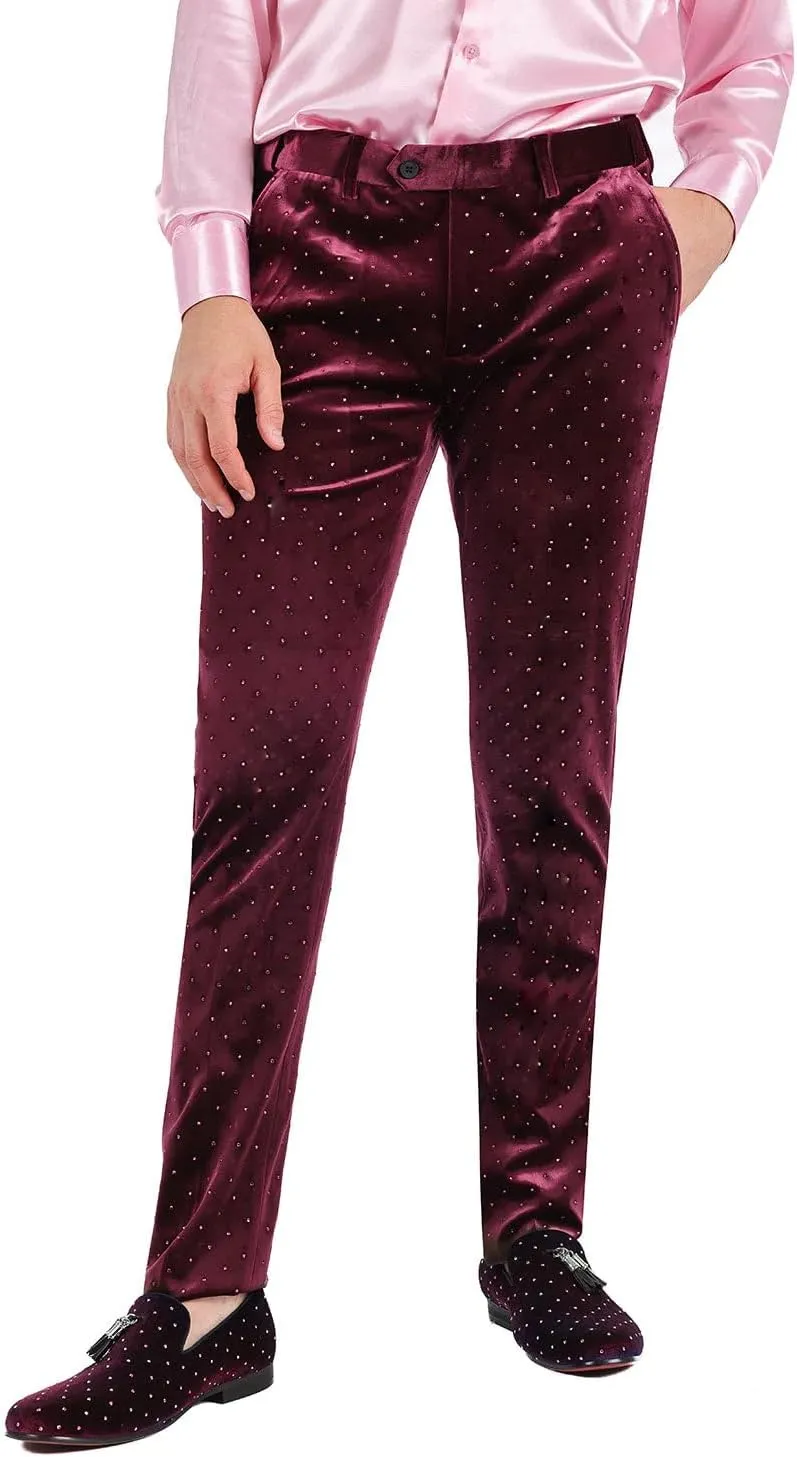 Barabas Men's Rhinestone Velvet Slim Fit Chino Dress Pants 2CP3020
