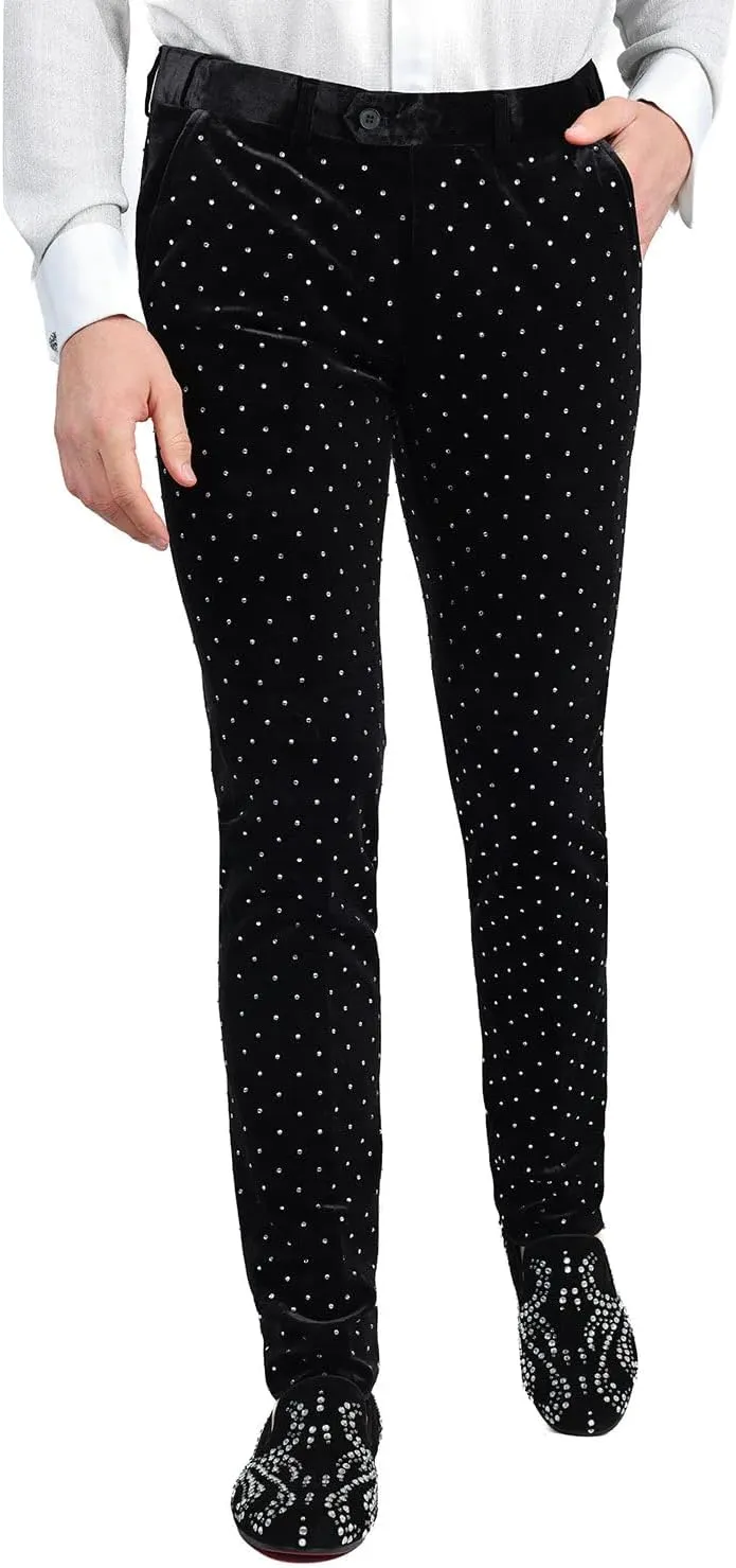 Barabas Men's Rhinestone Velvet Slim Fit Chino Dress Pants 2CP3020