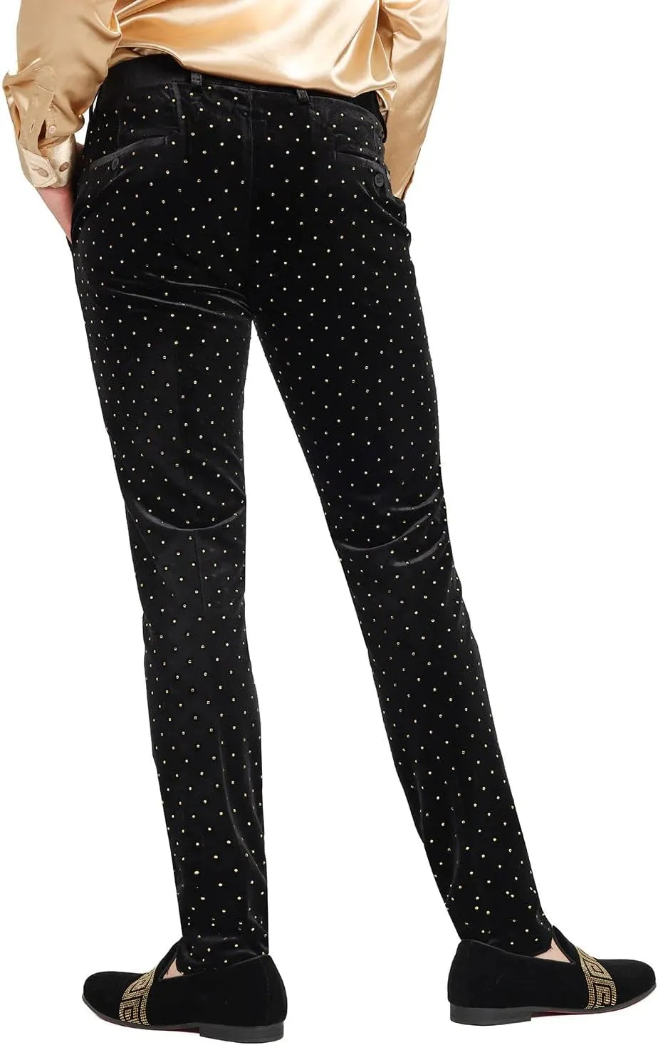 Barabas Men's Rhinestone Velvet Slim Fit Chino Dress Pants 2CP3020