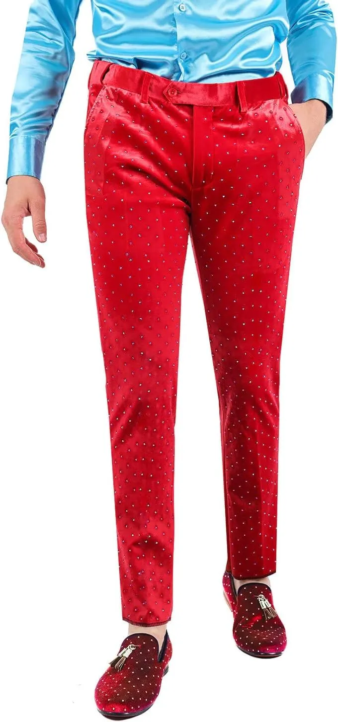 Barabas Men's Rhinestone Velvet Slim Fit Chino Dress Pants 2CP3020