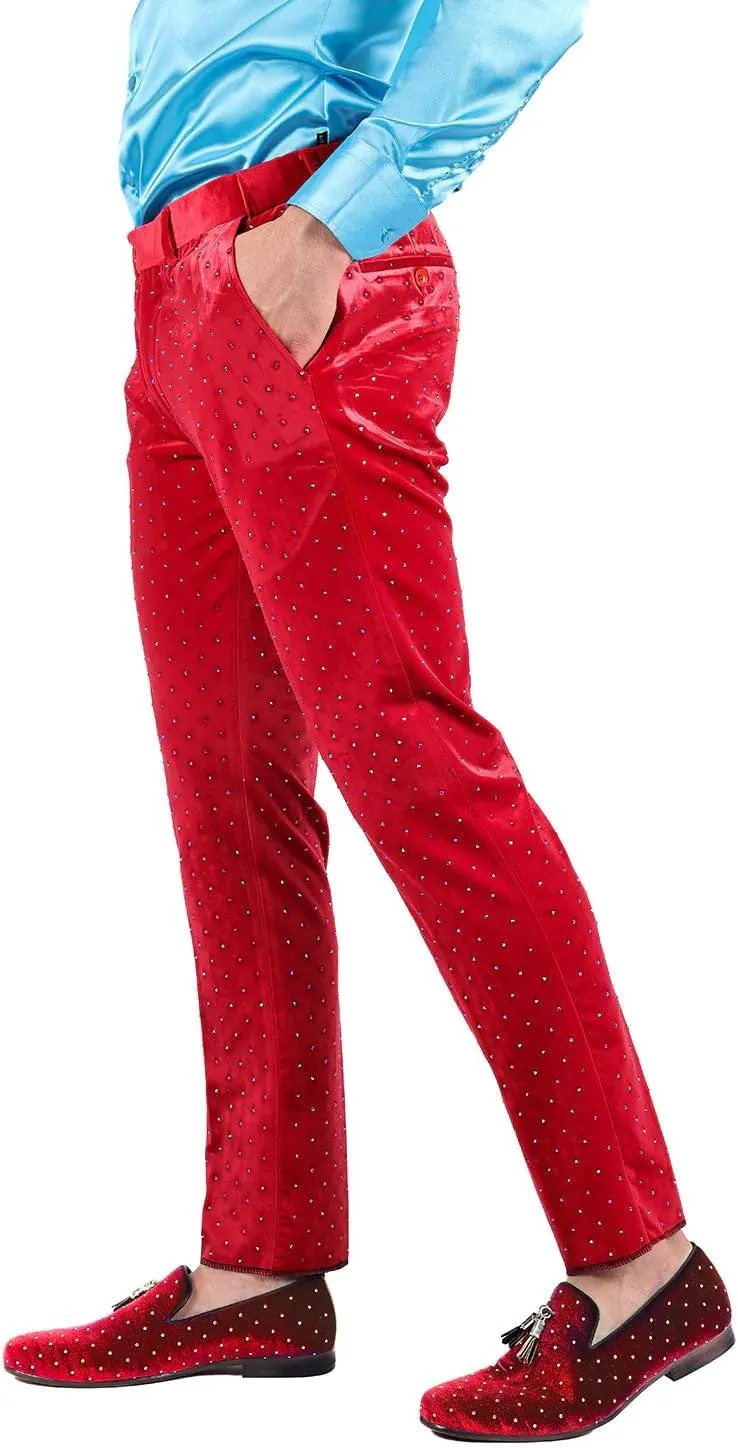 Barabas Men's Rhinestone Velvet Slim Fit Chino Dress Pants 2CP3020