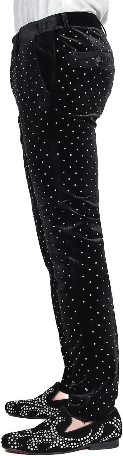 Barabas Men's Rhinestone Velvet Slim Fit Chino Dress Pants 2CP3020