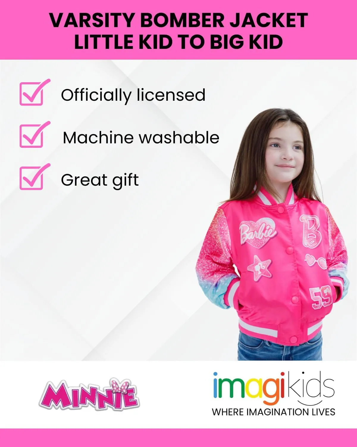 Barbie Girls Varsity Bomber Jacket Little Kid to Big Kid Sizes (4-14-16)