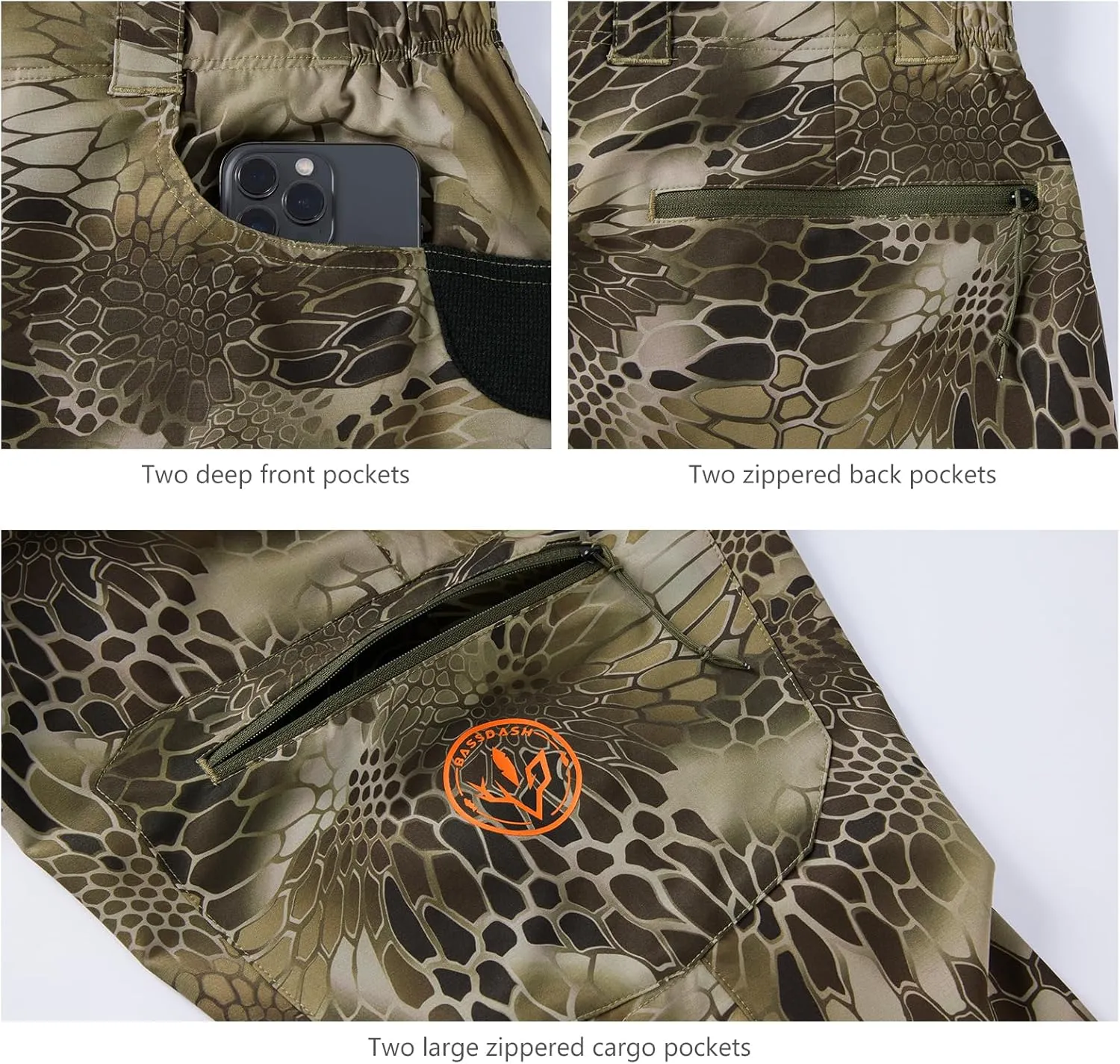BASSDASH Mens Lightweight Hunting Pants 4-Way Stretch Breathable Water Resistant for Turkey Early Season Spring Summer