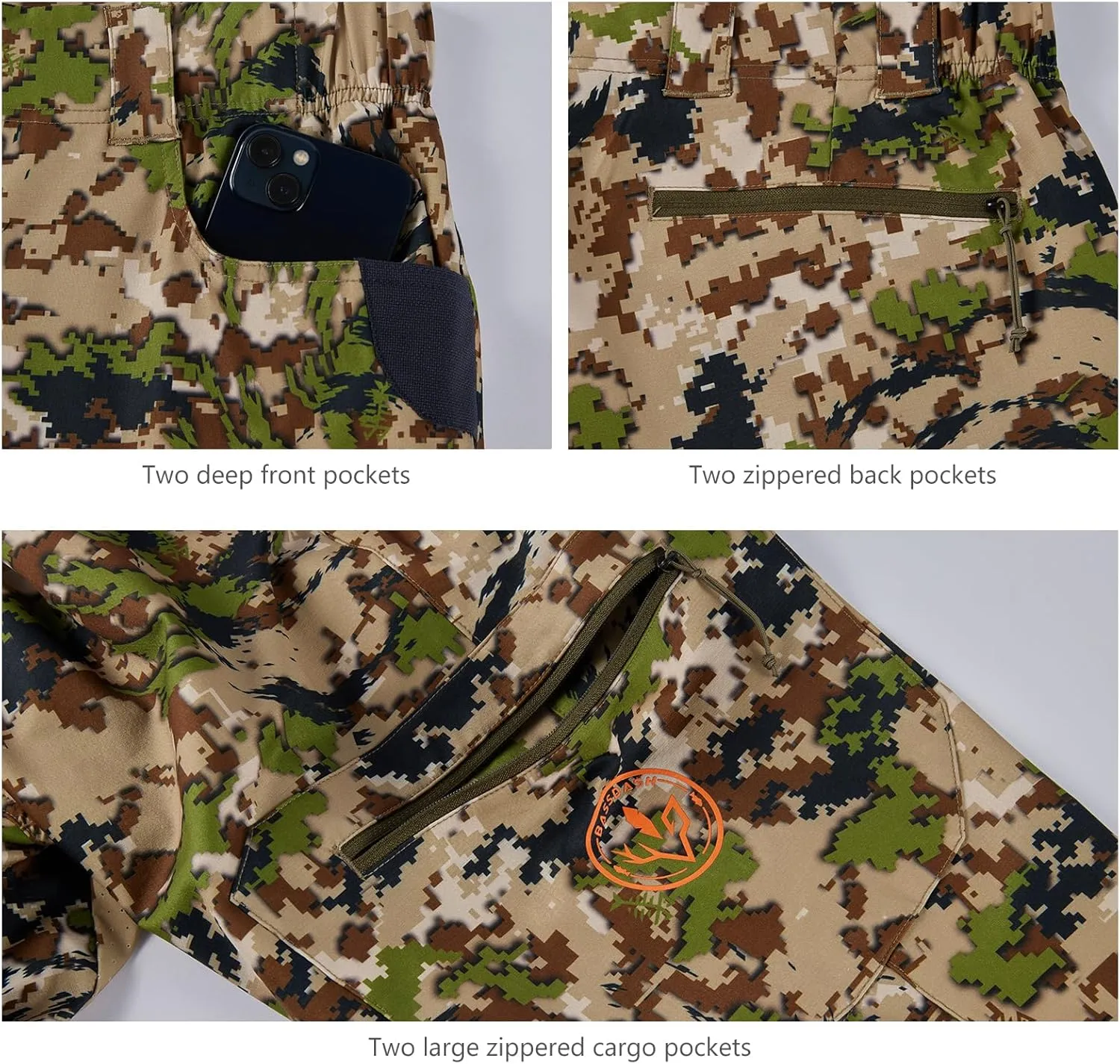 BASSDASH Mens Lightweight Hunting Pants 4-Way Stretch Breathable Water Resistant for Turkey Early Season Spring Summer