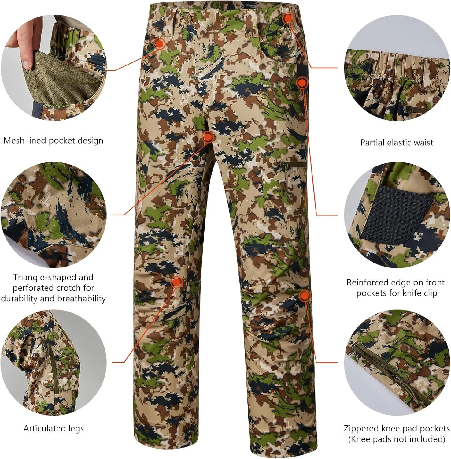 BASSDASH Mens Lightweight Hunting Pants 4-Way Stretch Breathable Water Resistant for Turkey Early Season Spring Summer