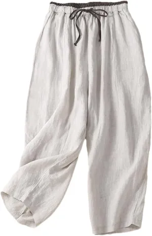 Bciopll Women Cotton Linen Harem Pants Summer Thin Lace Up Elastic Waist Ankle-Length Trousers