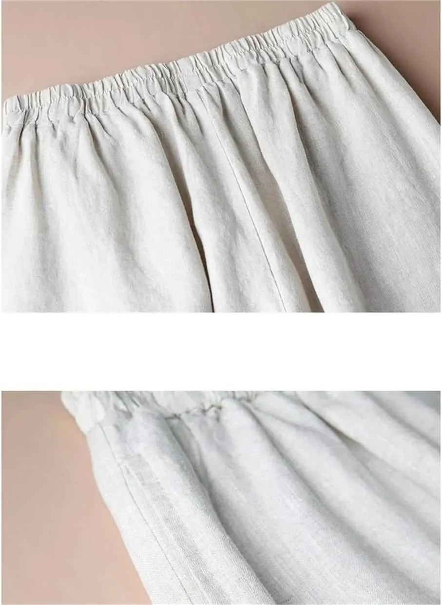 Bciopll Women's Summer Wide Leg Pants Ladies High Waist Cotton Linen Casual Trousers Embroidery Pants