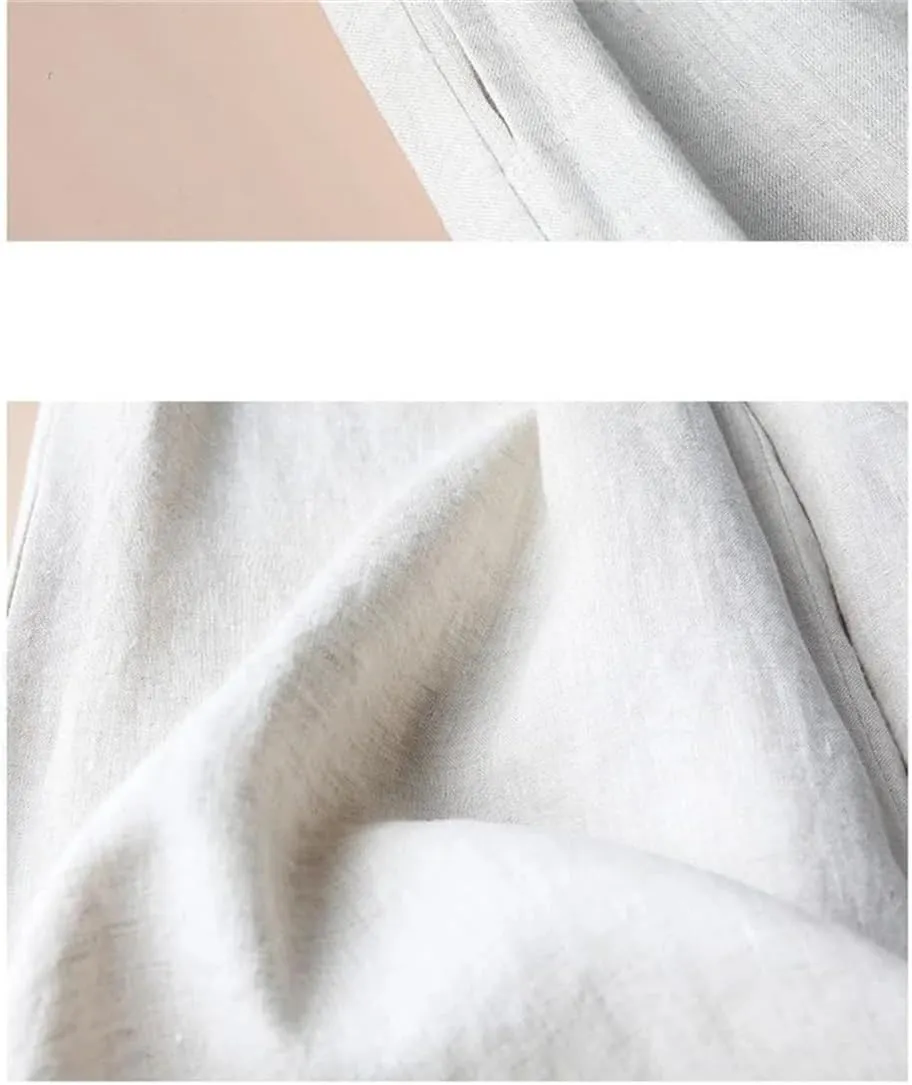 Bciopll Women's Summer Wide Leg Pants Ladies High Waist Cotton Linen Casual Trousers Embroidery Pants
