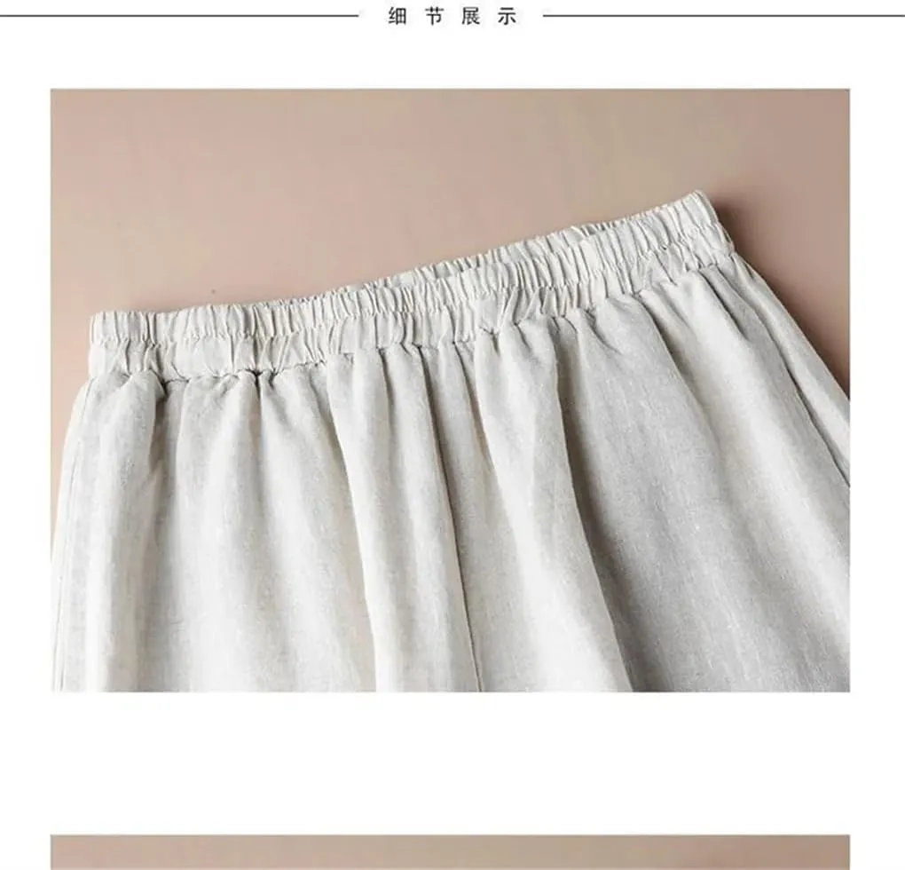 Bciopll Women's Summer Wide Leg Pants Ladies High Waist Cotton Linen Casual Trousers Embroidery Pants
