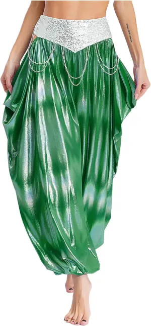 Belly Dance Harem Pants for Women Metallic Loose Bloomers Trousers Cutout Lantern Pants Clubwear