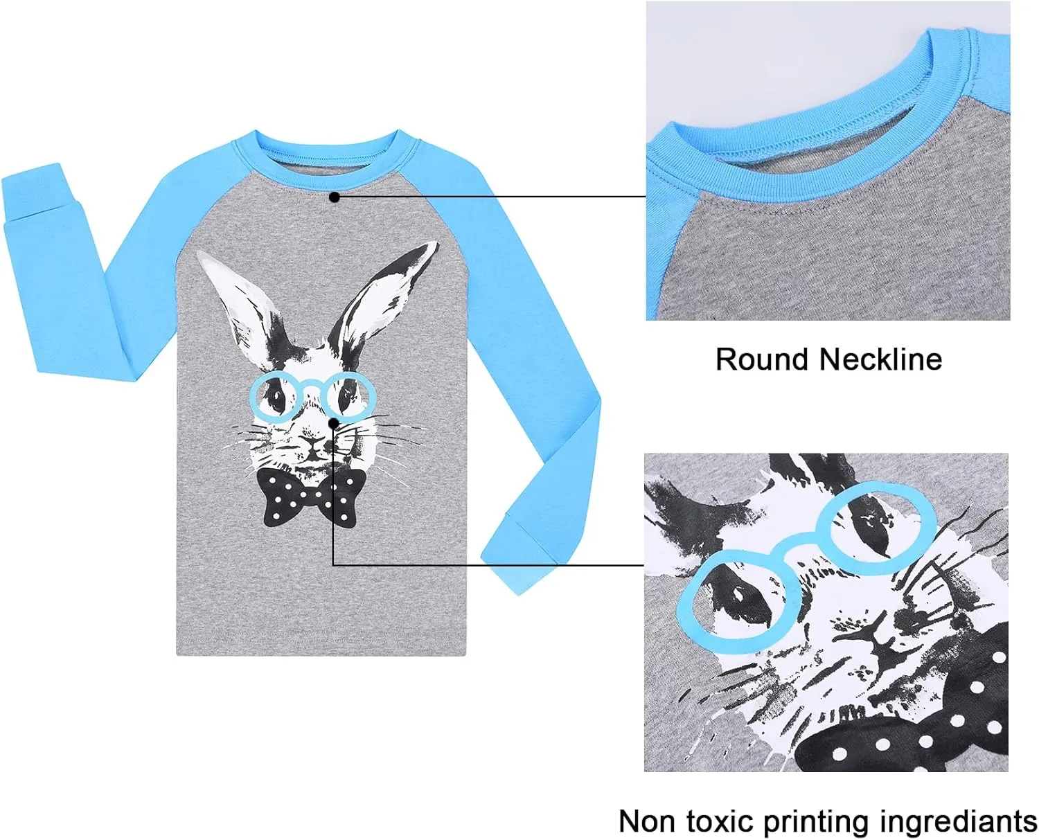 Benaive Kids Easter Pajamas Boys Girls Bunny Easter Pjs Long Sleeves Set 100% Cotton Novelty Children Sleepwear 2 Pieces