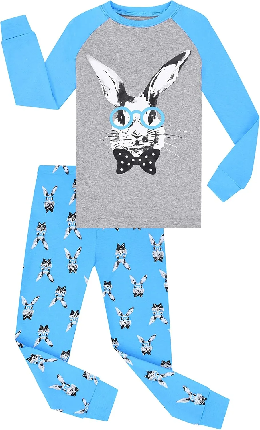 Benaive Kids Easter Pajamas Boys Girls Bunny Easter Pjs Long Sleeves Set 100% Cotton Novelty Children Sleepwear 2 Pieces