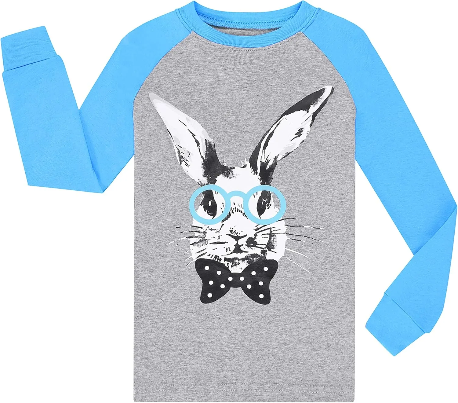 Benaive Kids Easter Pajamas Boys Girls Bunny Easter Pjs Long Sleeves Set 100% Cotton Novelty Children Sleepwear 2 Pieces