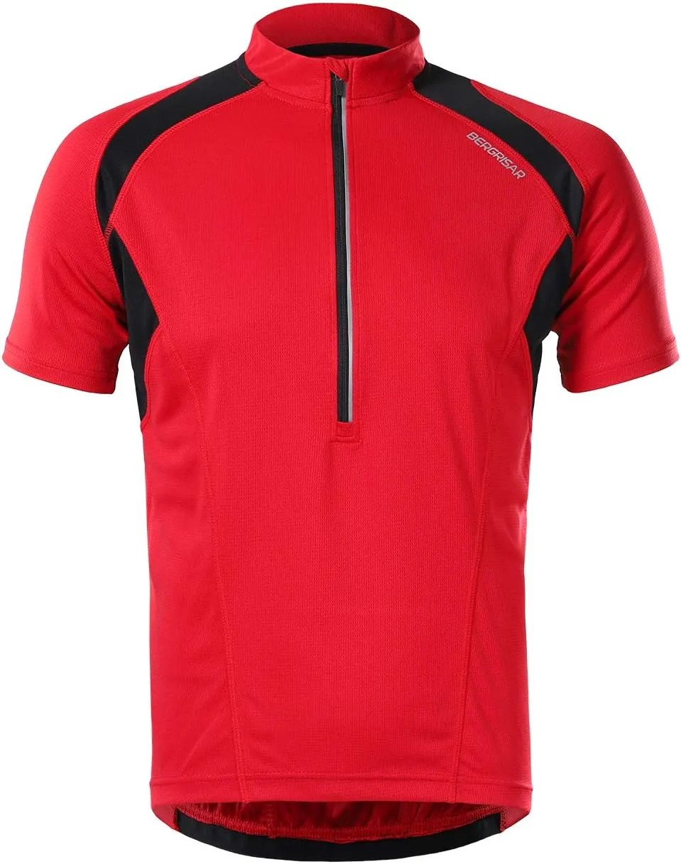 BERGRISAR Men's Half Zipper Cycling Jersey Short Sleeves Bike Bicycle Shirts with Zipper Pocket Quick-Dry Breathable BG060