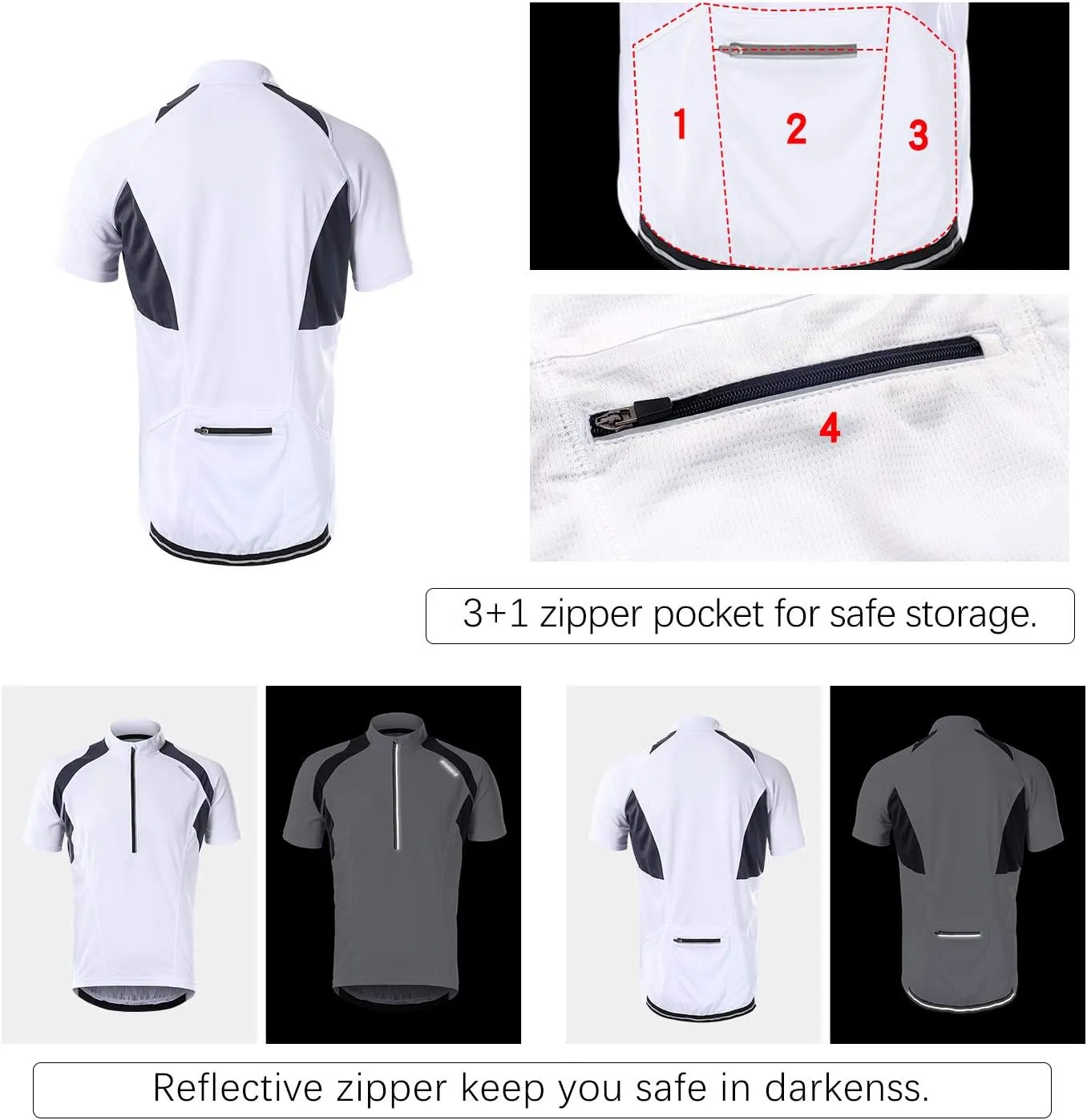 BERGRISAR Men's Half Zipper Cycling Jersey Short Sleeves Bike Bicycle Shirts with Zipper Pocket Quick-Dry Breathable BG060