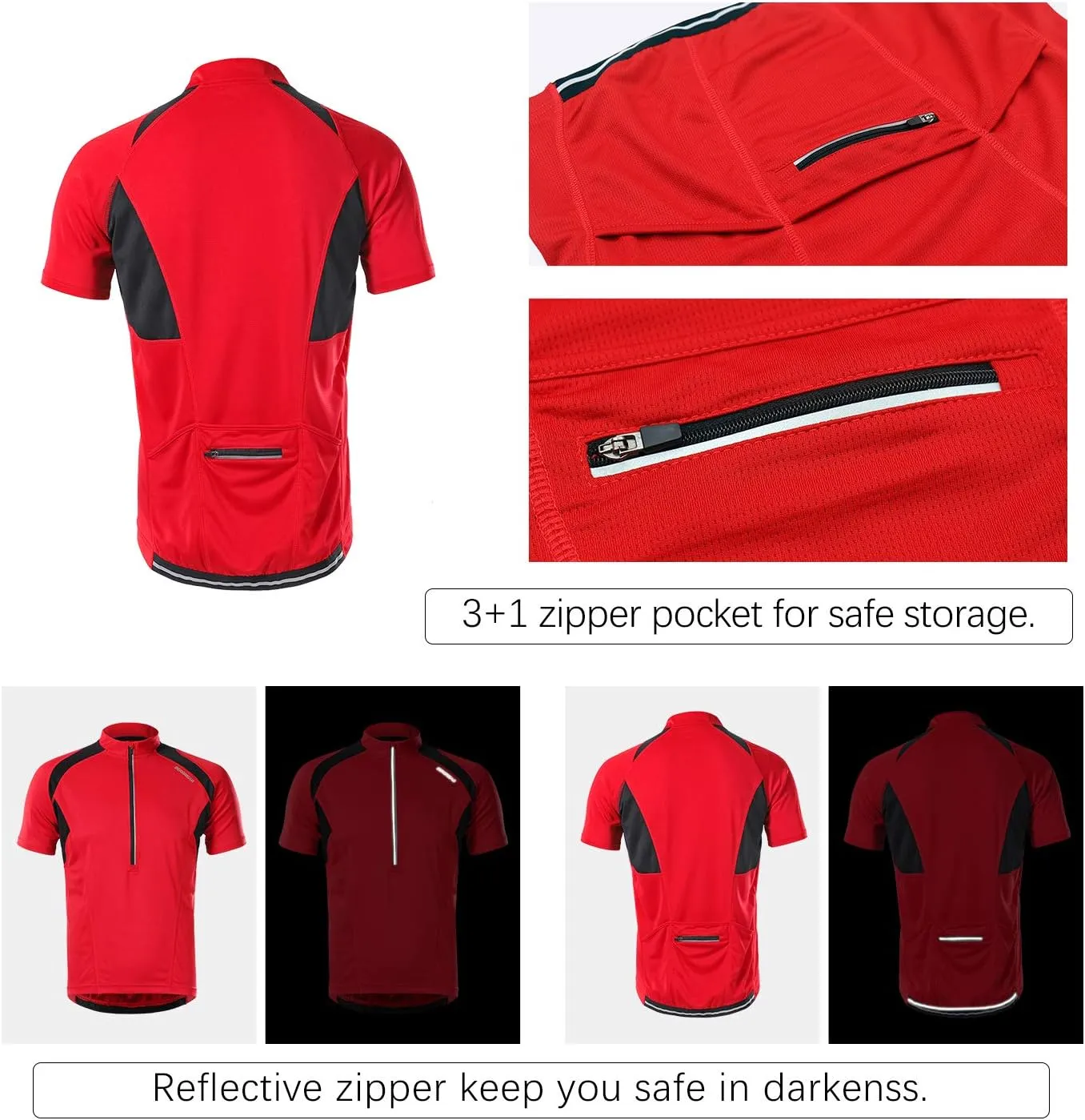BERGRISAR Men's Half Zipper Cycling Jersey Short Sleeves Bike Bicycle Shirts with Zipper Pocket Quick-Dry Breathable BG060