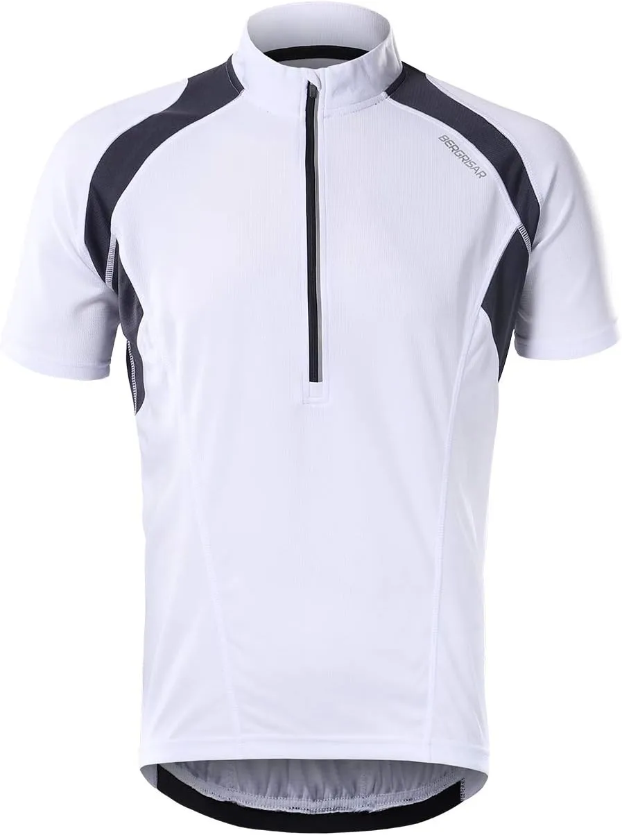 BERGRISAR Men's Half Zipper Cycling Jersey Short Sleeves Bike Bicycle Shirts with Zipper Pocket Quick-Dry Breathable BG060
