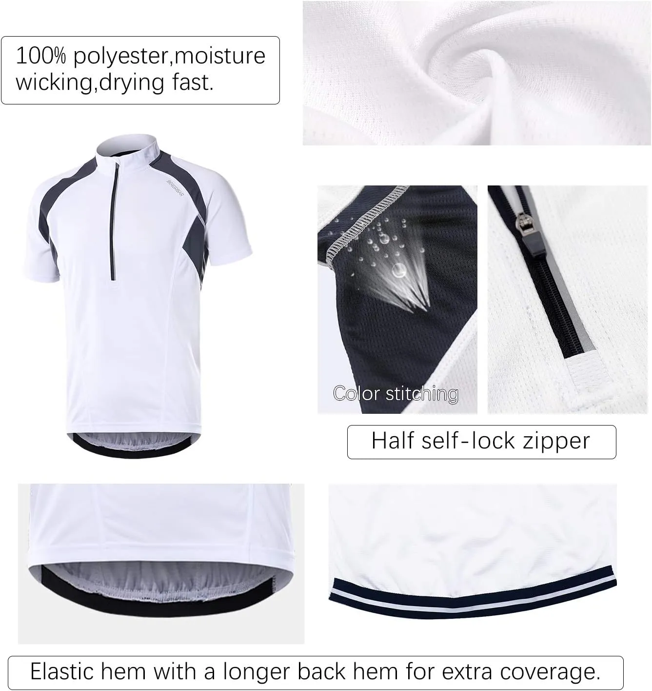 BERGRISAR Men's Half Zipper Cycling Jersey Short Sleeves Bike Bicycle Shirts with Zipper Pocket Quick-Dry Breathable BG060