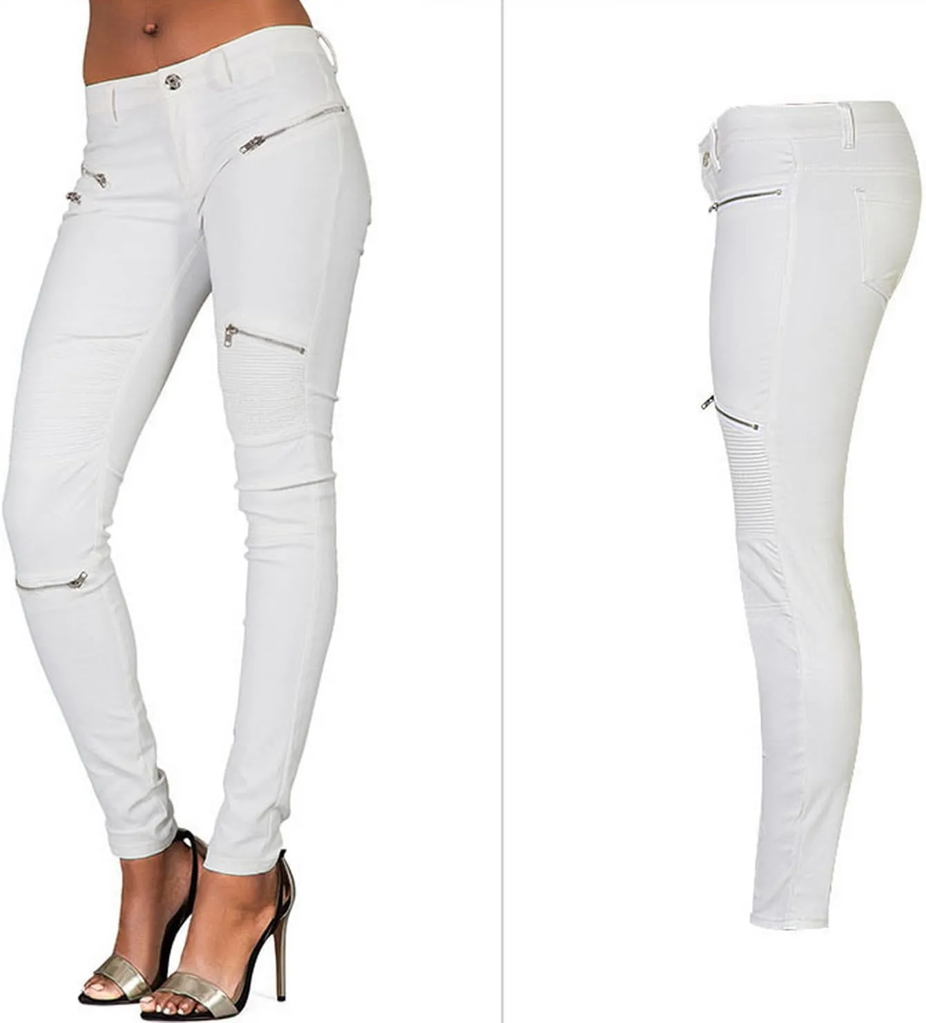 Black Pants PU Leather Coated Denim Pants for Women Sexy Tight Stretchy Rider Leggings