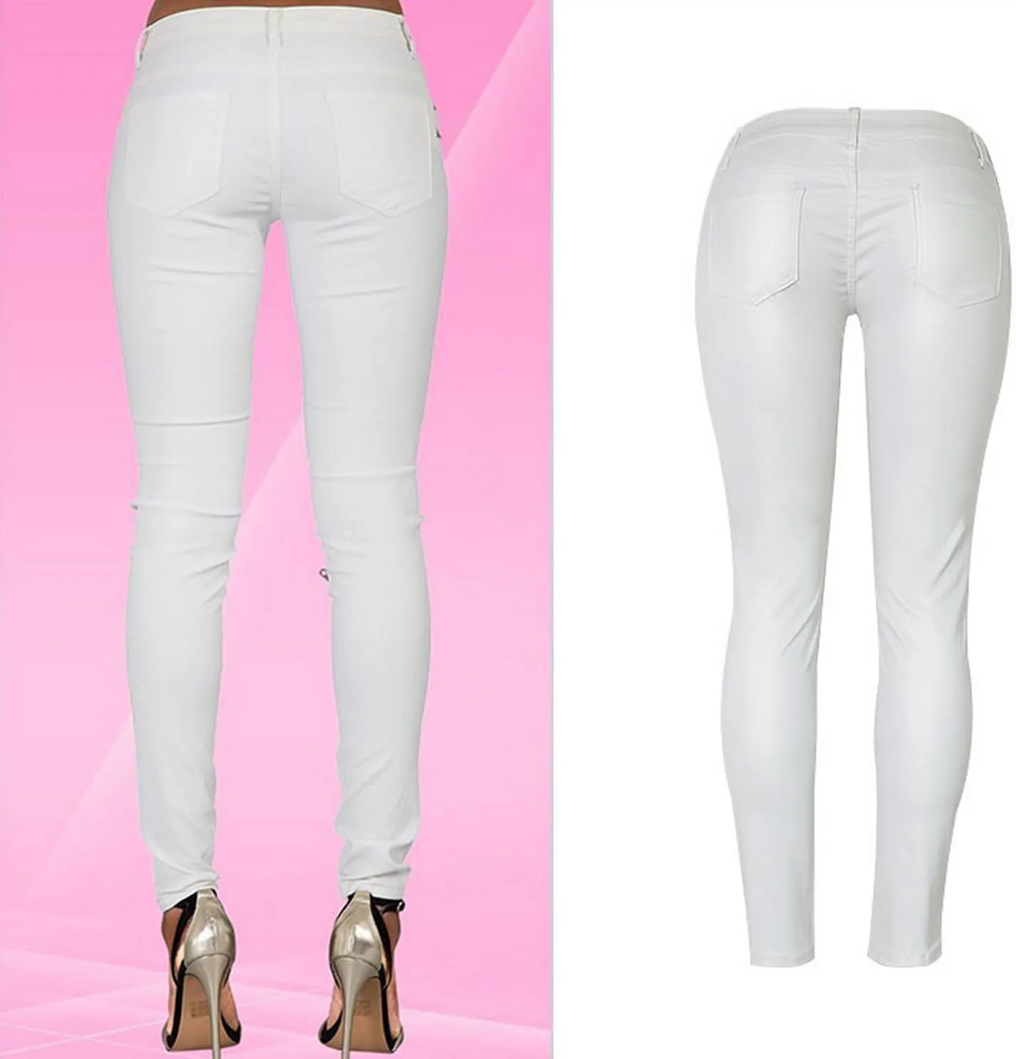 Black Pants PU Leather Coated Denim Pants for Women Sexy Tight Stretchy Rider Leggings