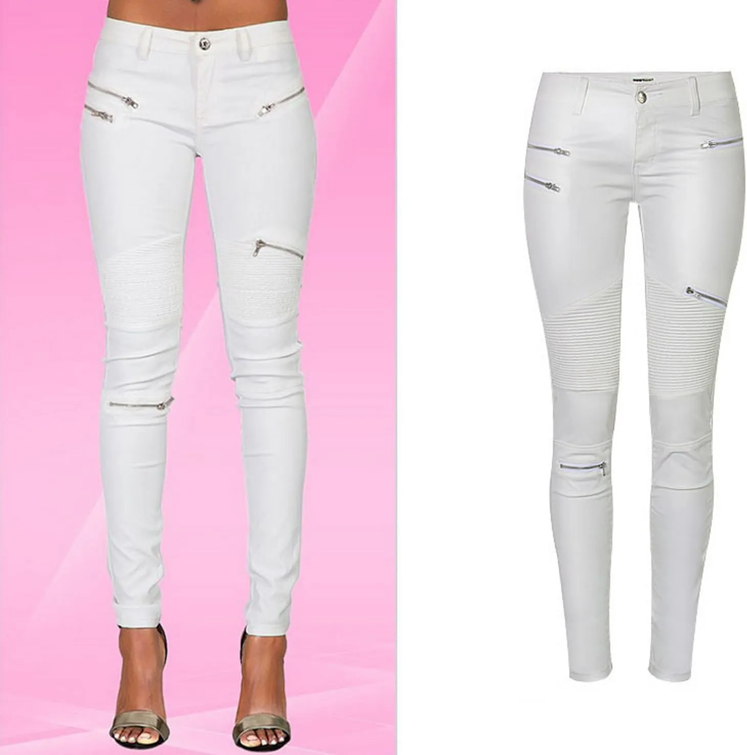 Black Pants PU Leather Coated Denim Pants for Women Sexy Tight Stretchy Rider Leggings