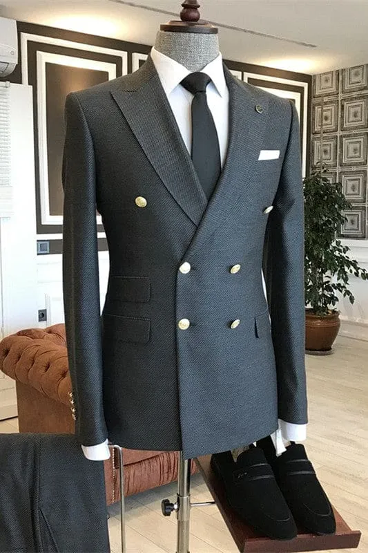 Black Peaked Lapel Double Breasted Two Pieces Business Suits Formal Wedding Groom Suits