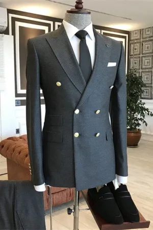 Black Peaked Lapel Double Breasted Two Pieces Business Suits Formal Wedding Groom Suits
