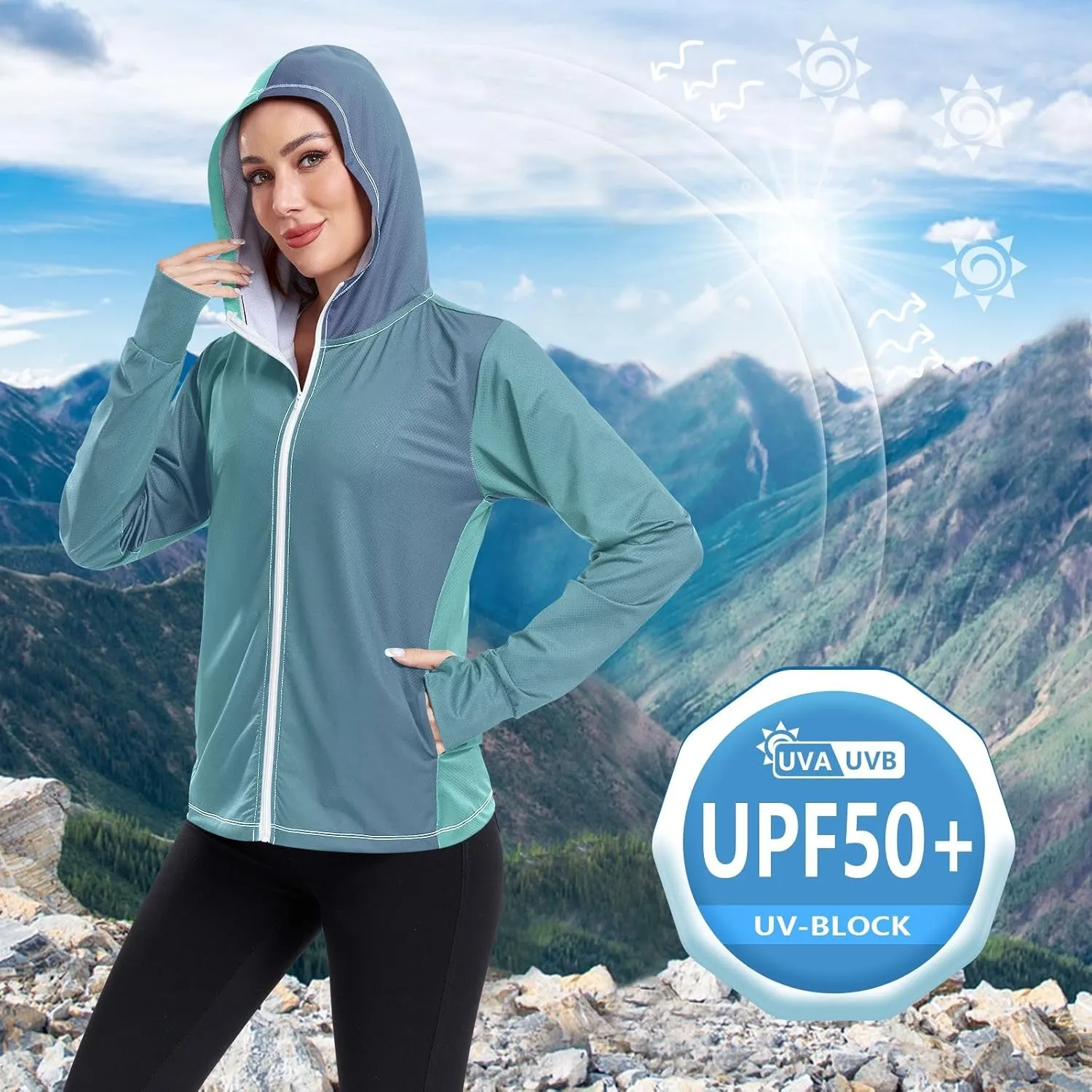 Black Red Gradient Womens Sun Protection Shirts UPF 50  Sun Protection Hoodie Jacket Women's Hoodie Zip Front Rash Guard