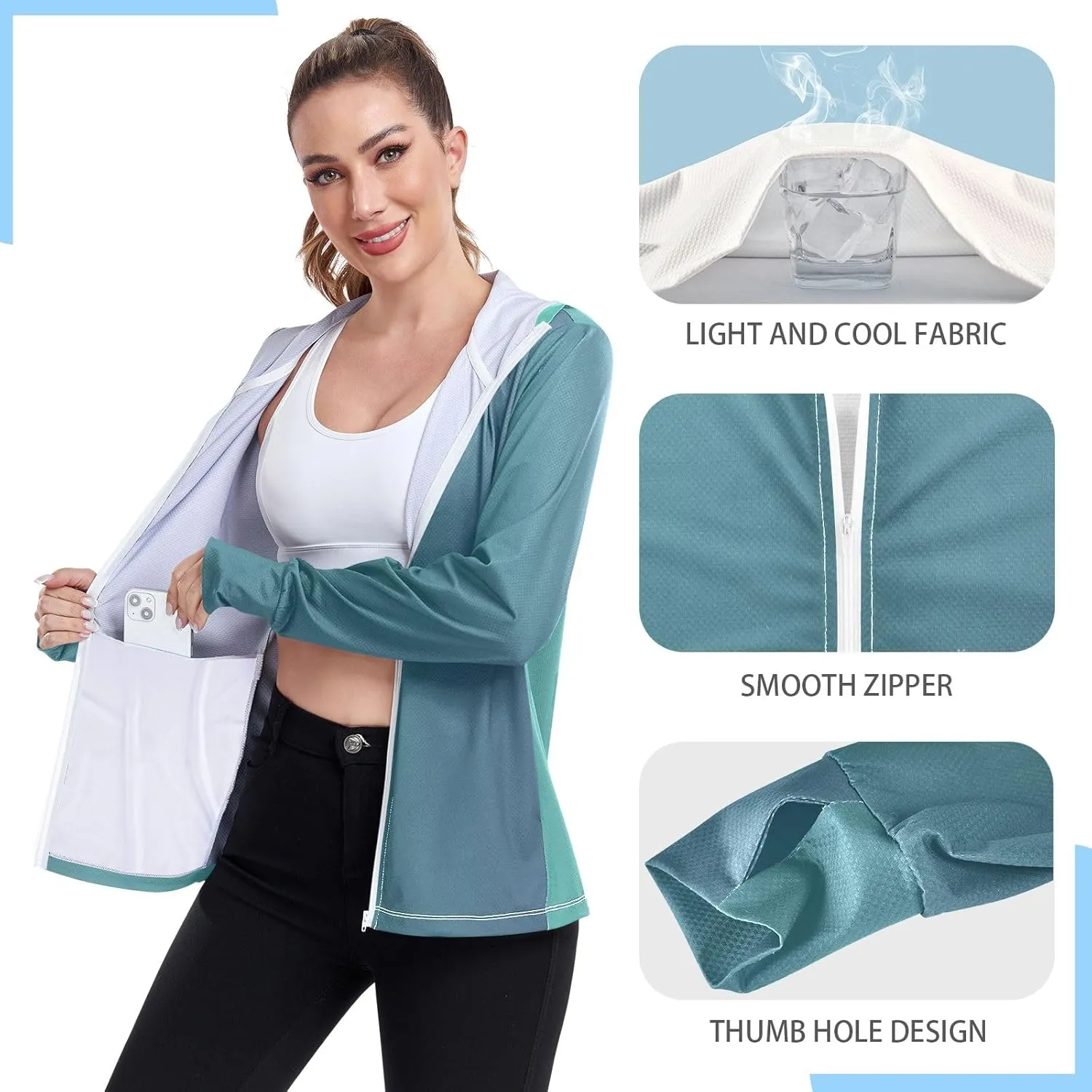 Black Red Gradient Womens Sun Protection Shirts UPF 50  Sun Protection Hoodie Jacket Women's Hoodie Zip Front Rash Guard